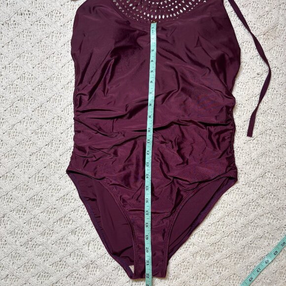 Merona Burgundy One-Piece Swimsuit with Laser Cut Halter – Women’s L - Picture 4 of 9